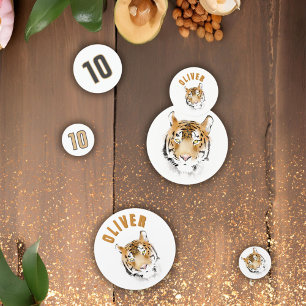 Confettis Tiger Tête Aquarelle Nom Fête Anniversaire