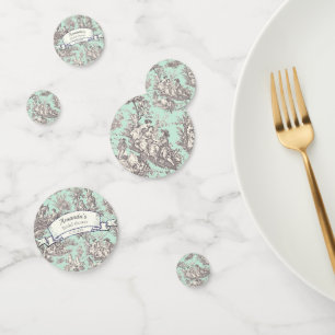 Confettis Toile de Jouy fleurie grise vintage aux motifs de
