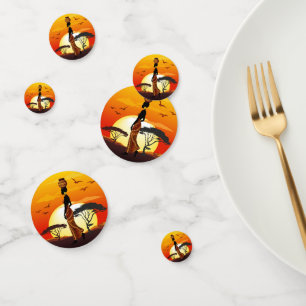 Confettis Une belle femme africaine Silhouette sur les solei