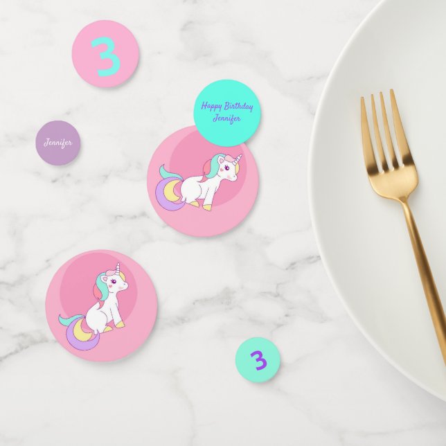 Confettis Unicorn Little Girl's Birthday Party Nom d'âge (Groupe)