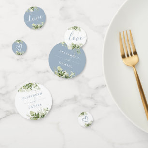 Confettis Vert Floral Élégant Dusty Blue Mariage