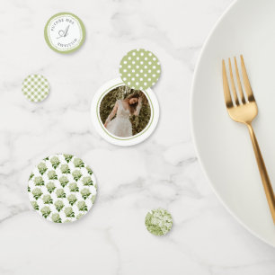 Confettis Vert sauge et hydrangea blanc pour une baby shower
