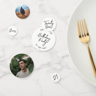 Confettis Vingt-et-un Noir, Blanc Photo Moderne d'anniversai