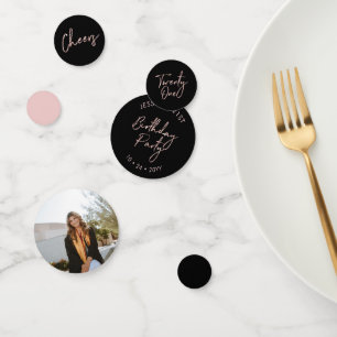 Confettis Vingt et un Rose Gold & Black Modern 21e anniversa