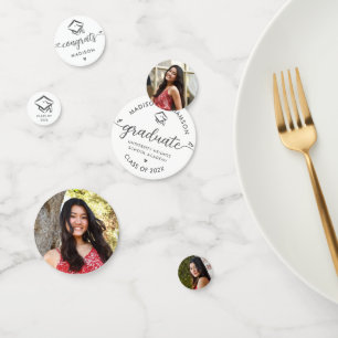 Confettis White 3 Photo Graduation Modern Script Hearts Casq