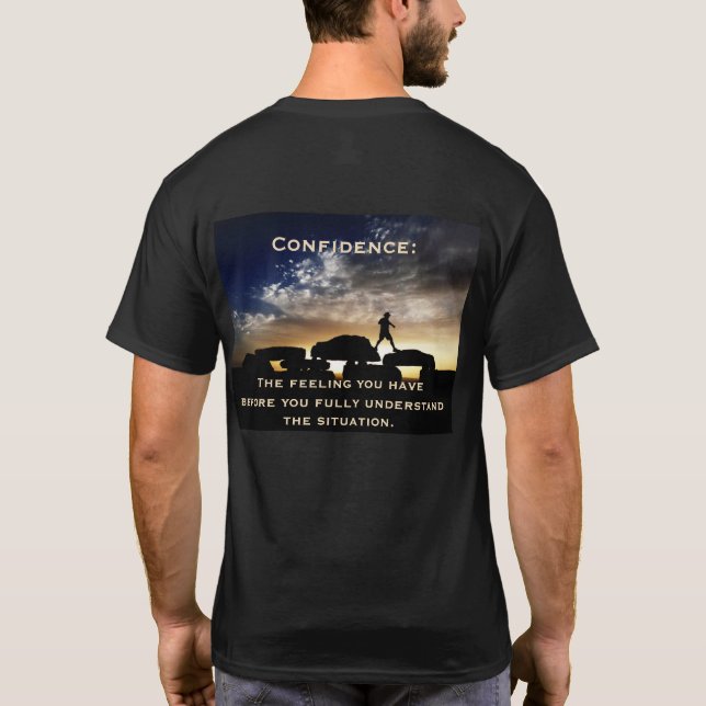 Confidence with Original Hiking Photo Black T-Shirt (Back)