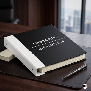 Confidential Minimalist Business Black White Binder