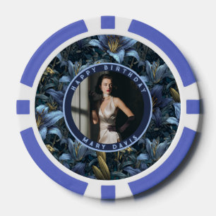 Configurable Blue Lilies Sparkle Birthday Poker Chips