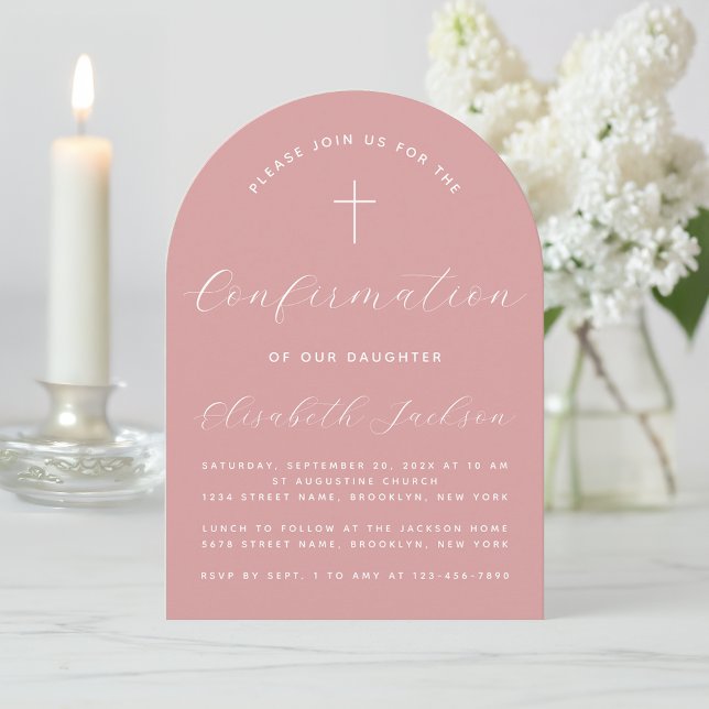 Confirmation Arch Dusty Rose Pink Girl Script Invitation (Creator Uploaded)