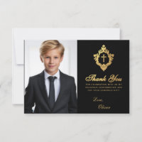 Confirmation Black Gold Crest Elegant Boy Photo