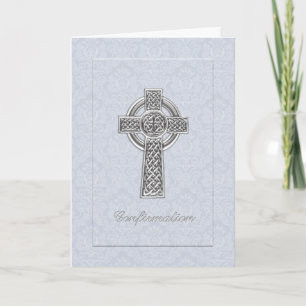 Confirmation Blue Damask with Silver Cross Invitation