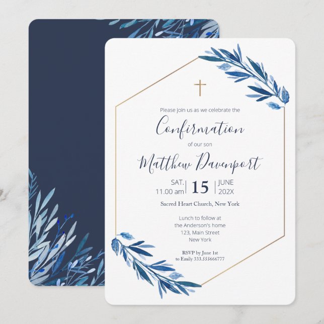 Confirmation Blue foliage Invitation (Front/Back)