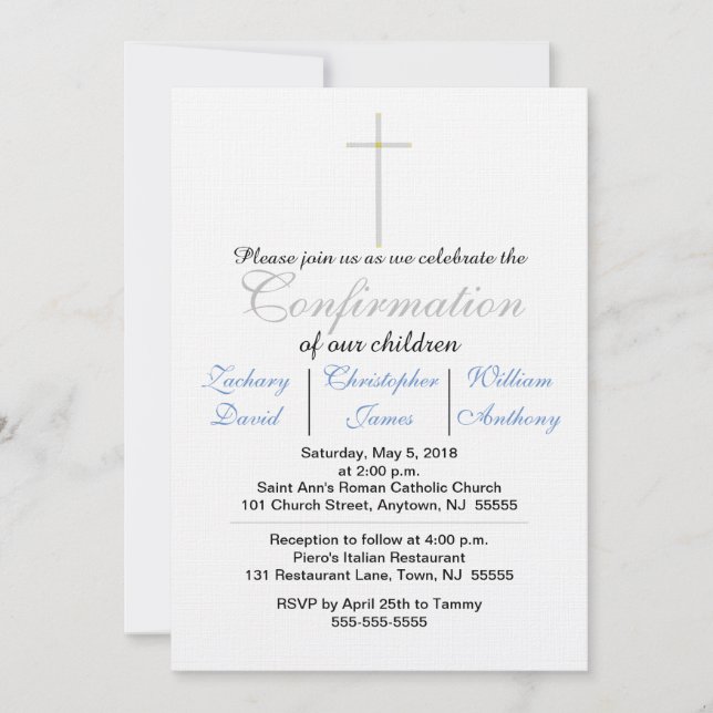 Confirmation Blue Triplets Invitations (Front)