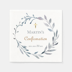 Confirmation blue wreath  napkin