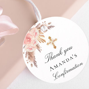 Confirmation blush pampas grass floral thank you favour tags