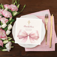 Confirmation blush pink bow cream cross