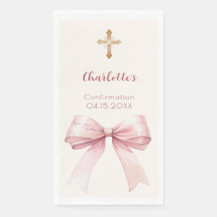 Confirmation blush pink bow cream cross napkin