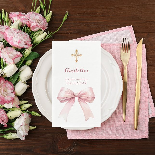 Confirmation blush pink bow cross girl napkin (Creator Uploaded)