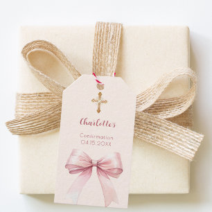 Confirmation blush pink bow ivory cross girl DIY Gift Tags
