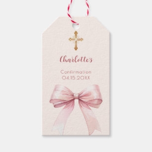 Confirmation blush pink bow ivory cross girl DIY Gift Tags
