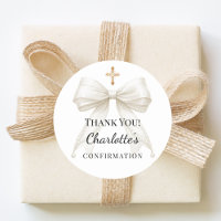 Confirmation bow ivory pearls cross thank you