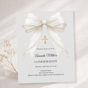 Confirmation bow ivory pearls girl gray invitation