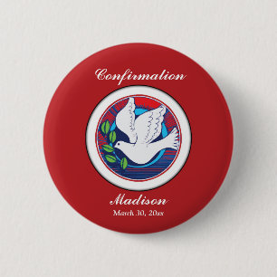 Confirmation Colourful Dove on Red Background 2 Inch Round Button