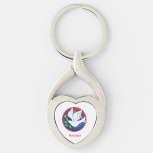 Confirmation Colourful Dove on Red Background Keychain