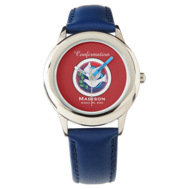 Confirmation Colourful Dove on Red Background Watch (Front)