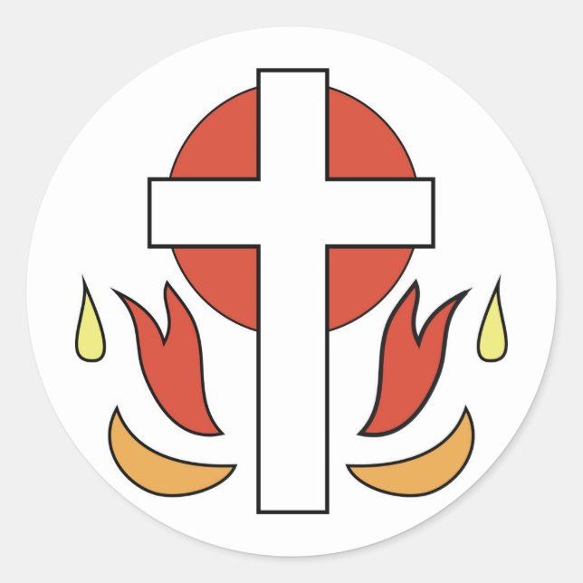 Confirmation Cross and Flames Classic Round Sticker (Front)