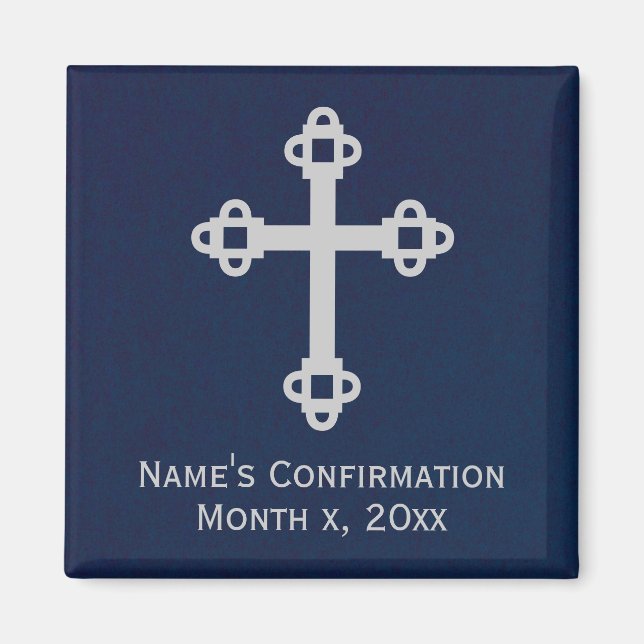 Confirmation Cross Magnet - Blue and Silver (Front)