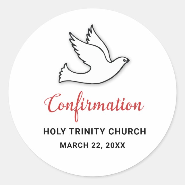 Confirmation Customize Dove with Red Classic Round Sticker (Front)