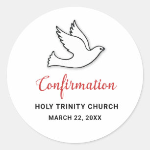 Confirmation Customize Dove with Red Classic Round Sticker