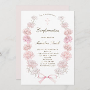 Confirmation delicate peonies frame invitation
