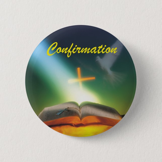 Confirmation Dove, Bible, Cross 2 Inch Round Button (Front)