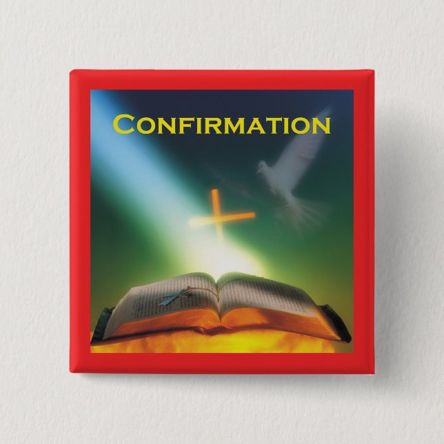 Confirmation Dove, Bible, Cross 2 Inch Square Button (Front)