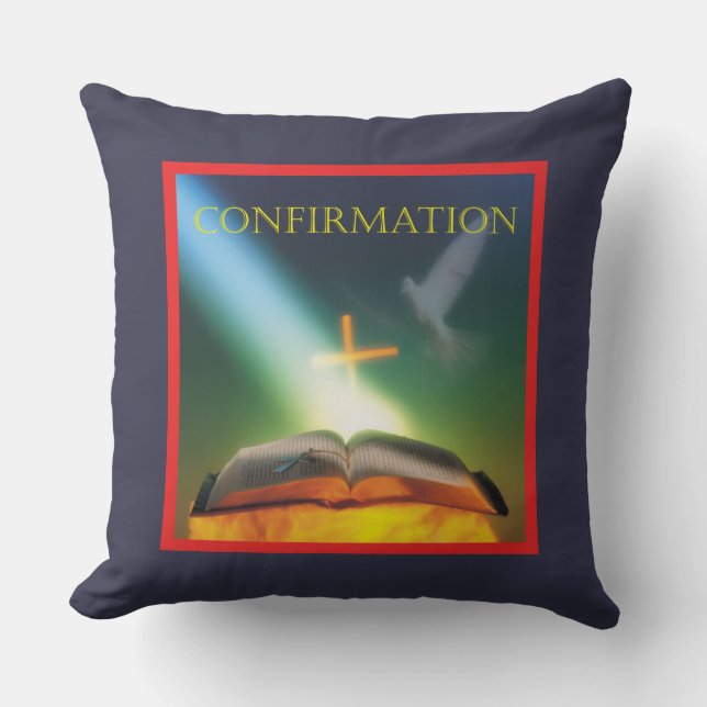 Confirmation Dove, Bible, Cross Throw Pillow (Front)