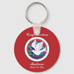 Confirmation, Dove Colourful, Round Keychain