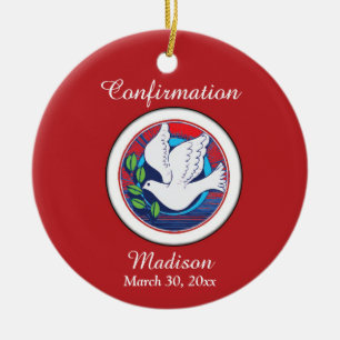 Confirmation, Dove Colourful, Round Ornament