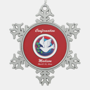 Confirmation, Dove Colourful, Snowflake Necklace Pewter Christmas Ornament
