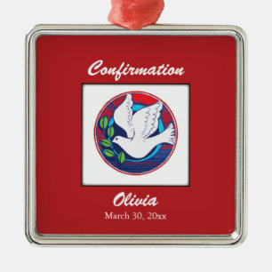 Confirmation, Dove Colourful, Square Gift Metal Ornament