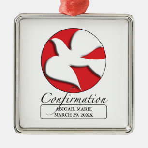 Confirmation, Dove, Custom Square Gift Items Metal Ornament