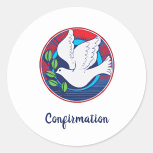 Confirmation Dove  on Blue and Red Classic Round Sticker