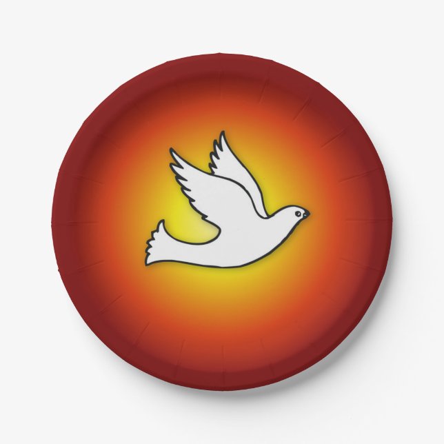 Confirmation Dove with Gold, Red Rays Paper Plate (Front)