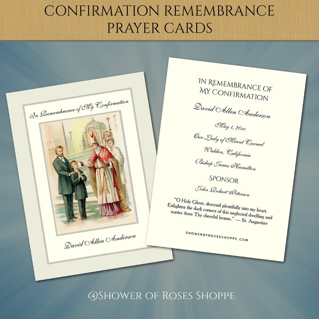 Confirmation du sacrement religieux Garçon Carte S (Featuring a traditional Catholic Sacrament of Confirmation Holy Card for a young boy. )