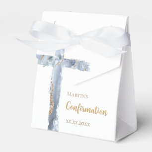 Confirmation dusty blue agate holy cross favor box