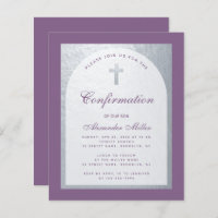 Confirmation Dusty Purple Silver Budget Invitation