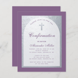 Confirmation Dusty Purple Silver Budget Invitation