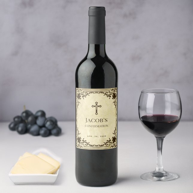 Confirmation Elegant Vintage Antique Parchment Wine Label (Creator Uploaded)