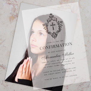 Confirmation Elegant Vintage Crest Transparent Vellum Invitations